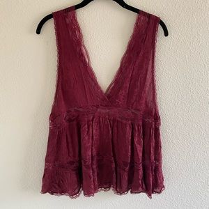 Free People Intimates Loose Lace Maroon Tank Top